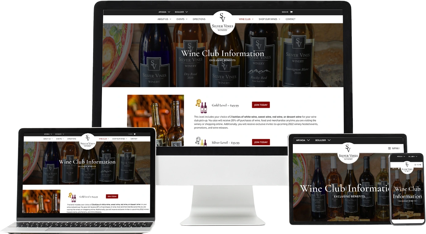 Winery website on responsive screens