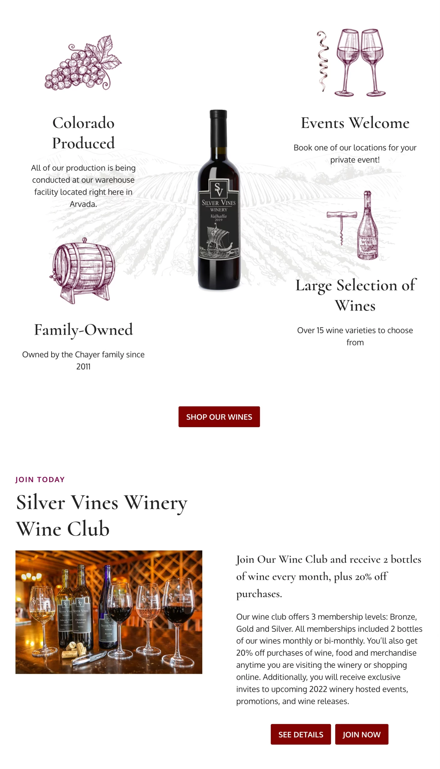 layout of winery website