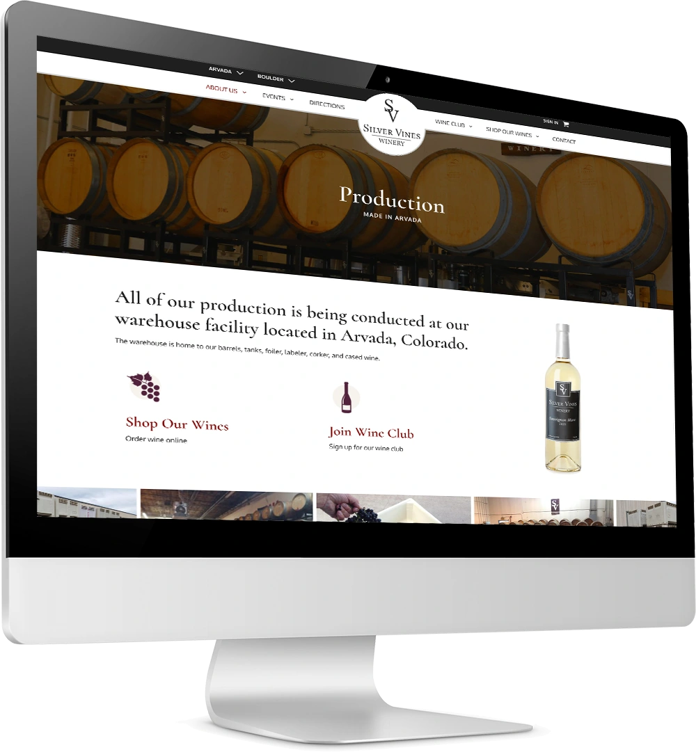 Silver Vines Winery website on desktop
