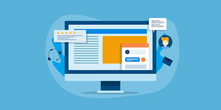 graphic of monitor with various support icons